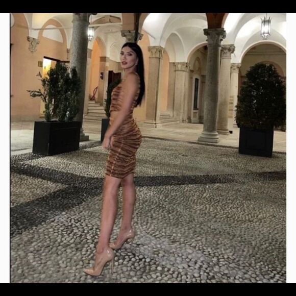 ZARA bloggers fave Brown high waisted ruched draped tulle midi skirt Sz XS NWT - Picture 8 of 15